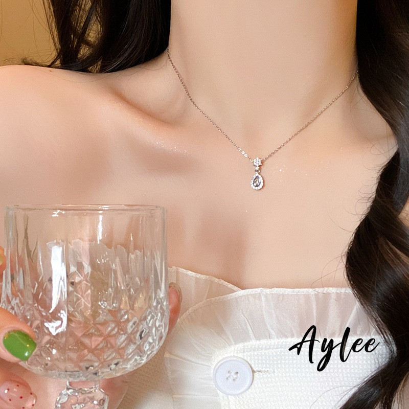 [Aylee] Kalung leher wanita berbagai model kalung mutiara pita liontin zirkon tetesan air warna emas