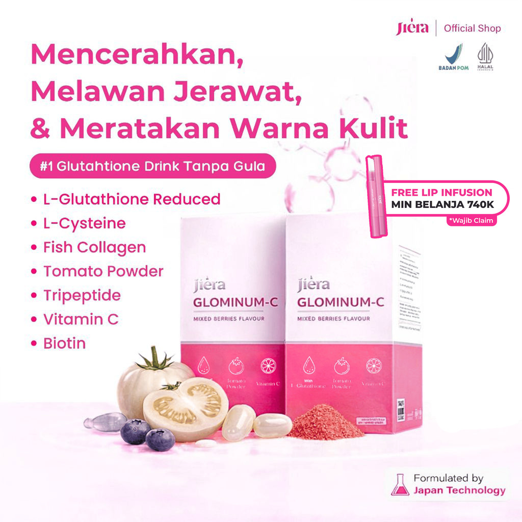 JIERA Glominum-C Drink 2 Box FREE 2 Sachet | Minuman Glutathione & Collagen Drink | With Tomato Powd