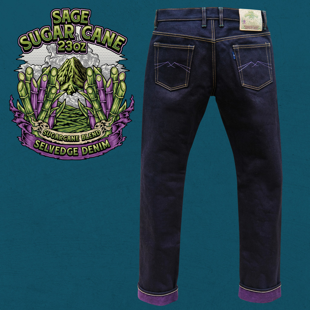 Sage Denim Sugar Cane 23oz Unsanforized Deep Indigo x Purple Sugarcane Blend Selvedge Denim