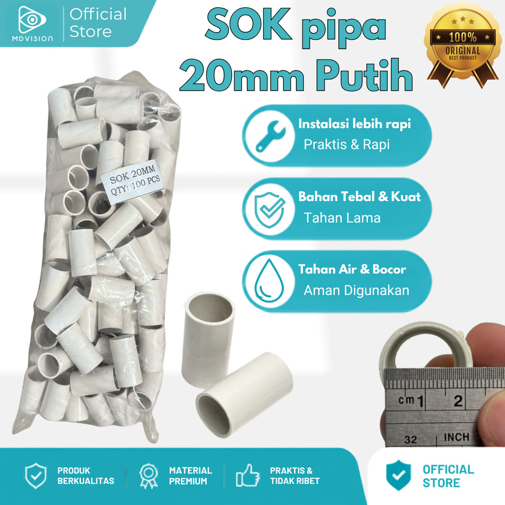 Sok Pipa 20mm Putih – Sambungan Pipa Plastik untuk Instalasi Kabel Rapi