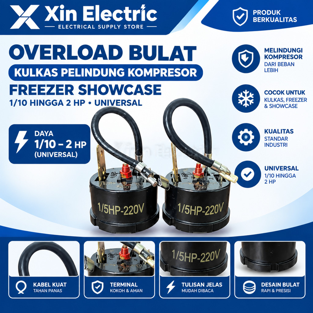 Overload Kulkas Bulat Pelindung Kompresor Freezer Showcase 1/5 HP 220V untuk Sharp LG Polytron