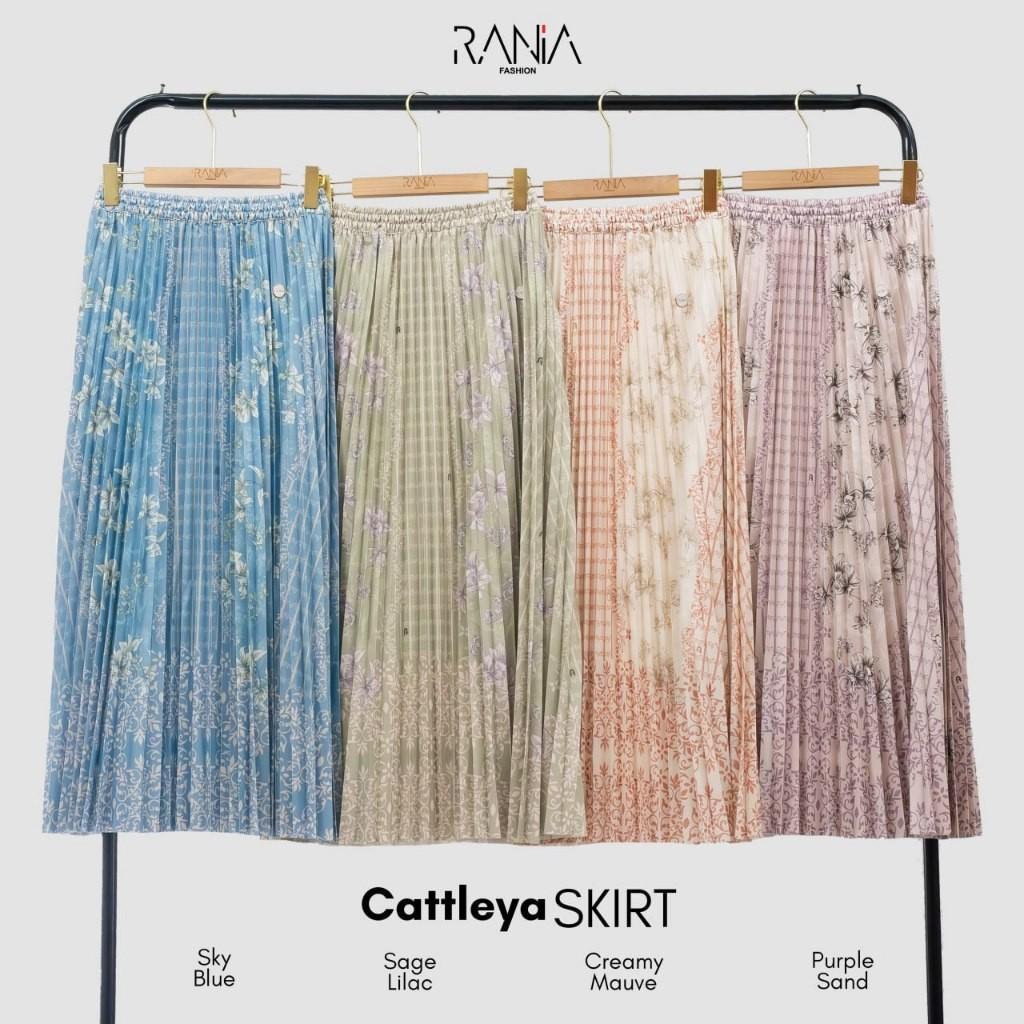 Rania Fashion Rok Plisket Wanita Motif Floral Rok Panjang Rok Bunga Wanita Korea Cattleya