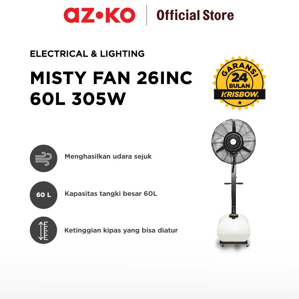 AZKO Krisbow Kipas Angin Uap 60 Liter 305 Watt - Hitam/Putih Misty Fan Air Cooler Outdoor Ruangan Se