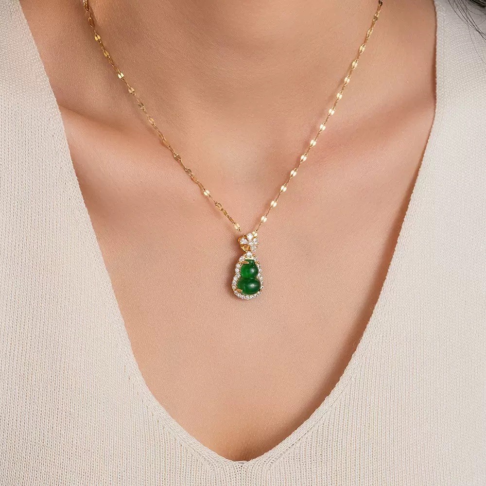 FF069Citra Jewelry-Kalung Labu "Fu Lu" Giok Hijau- Kalung Leher untuk Wanita grosir