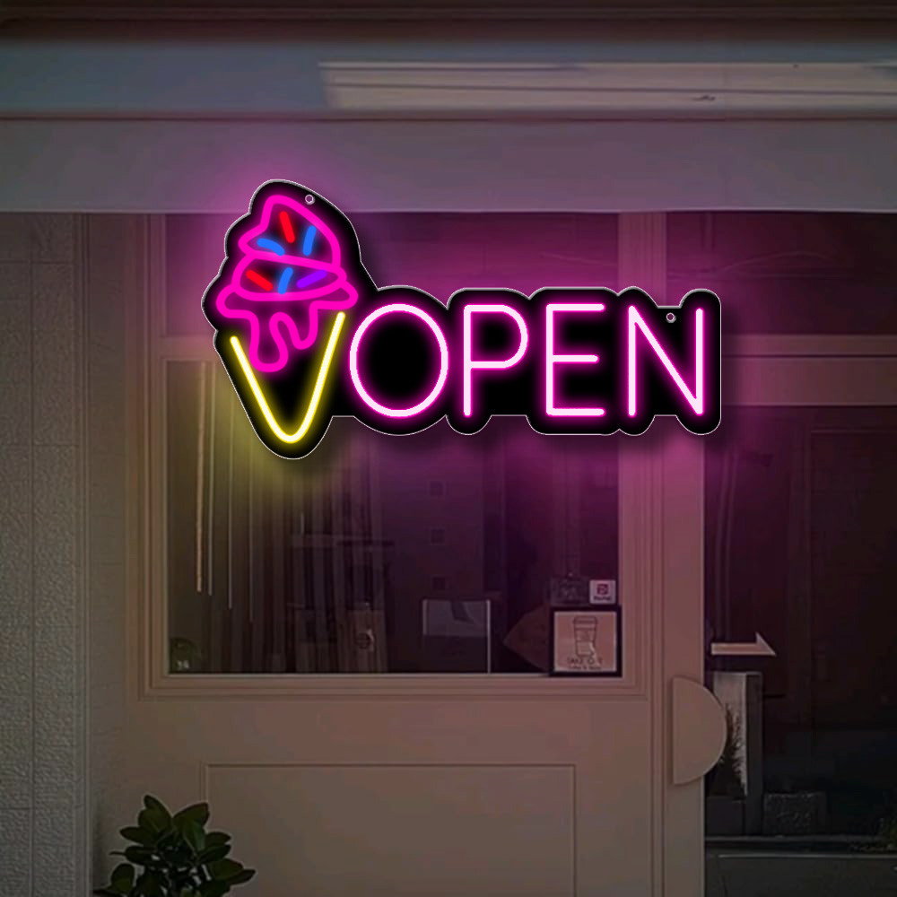 1 piece ice cream open sign, ice cream LED neon sign, shop sign hot pink luminous neon sign, ice cre