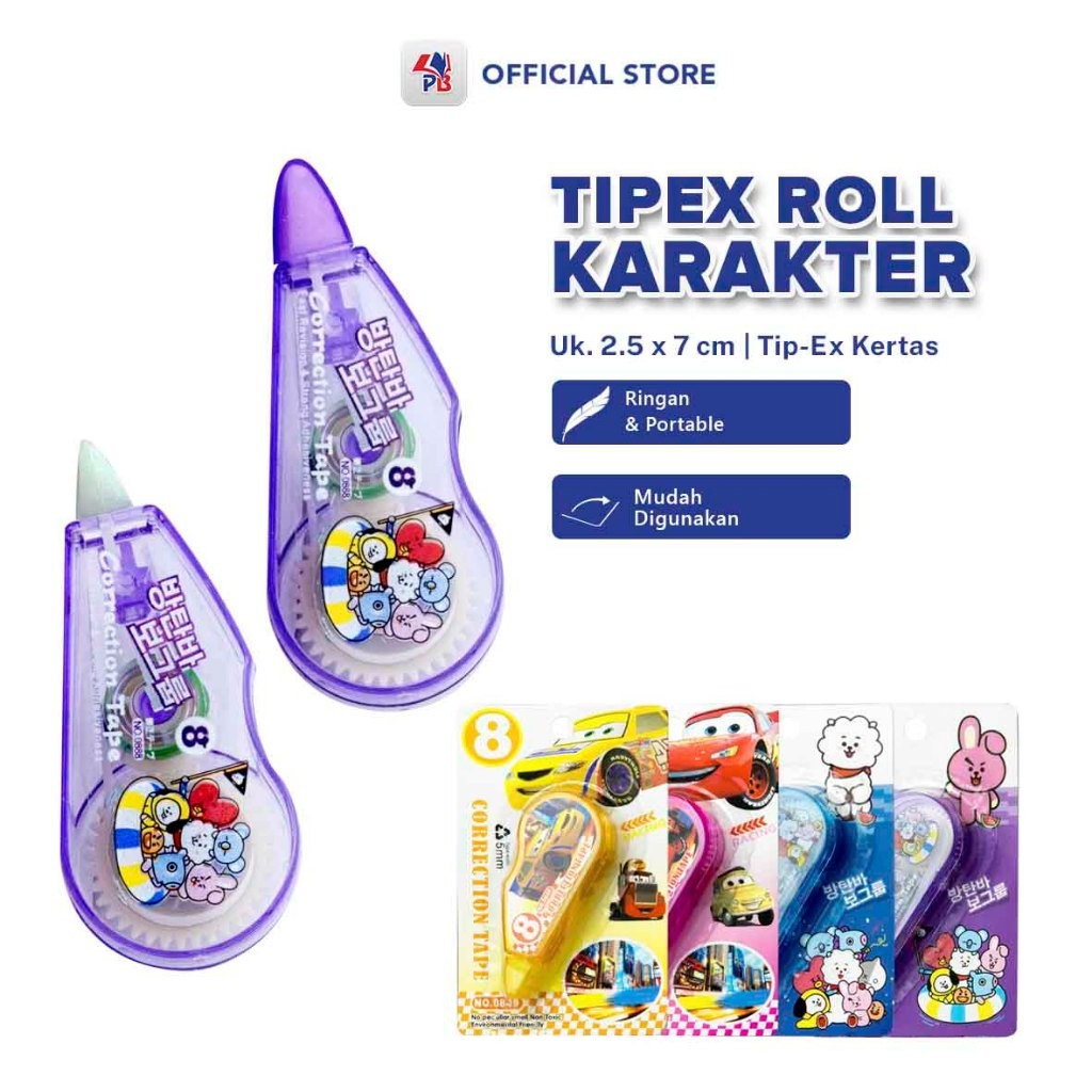 Tipex kertas / Correction tape /Tipex Kertas Roll Correction Tape Murah Motif Karakter Lucu / PB EDU