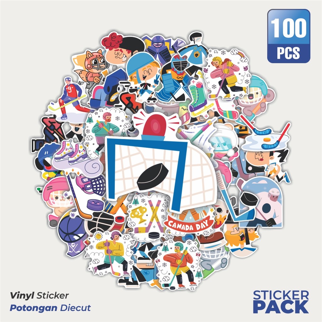 MURAH 100 PCS Stiker Hockey Animasi Waterproof Aesthetic- Untuk Laptop, Motor, dan Helm - Paper Stat