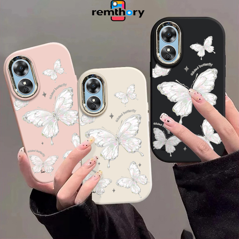 Casing Oppo Kupu-kupu putih Soft Case Lucu Chubby Case Fashion Cocok untuk OPPO A16 A16S A54S A3S A1