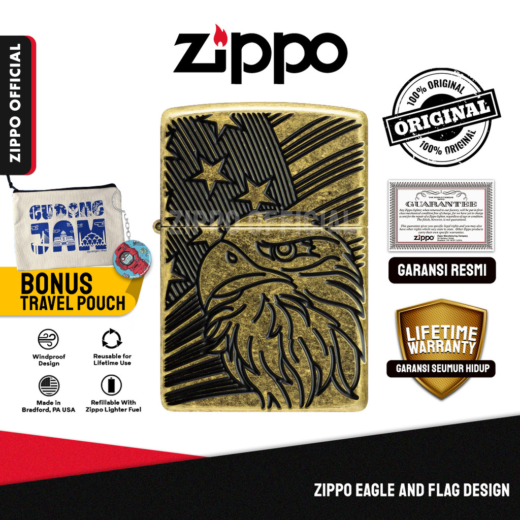 Zippo Eagle and Flag Design 46862 | Garansi Lifetime | Original USA