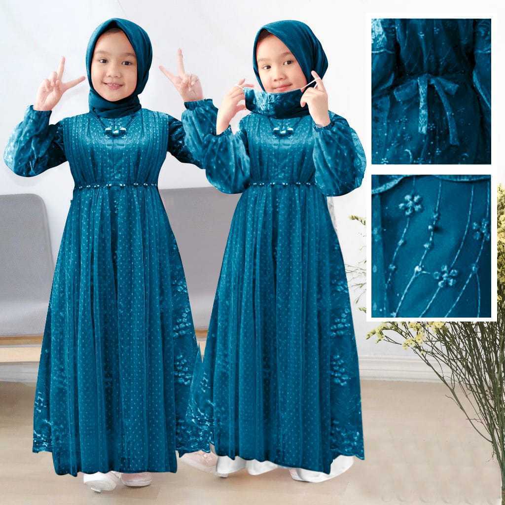 [Padu Dress] Gamis Anak Perempuan 3–16 Tahun – Fashion Muslim Warna Hijau Botol Emerald Cocok untuk 