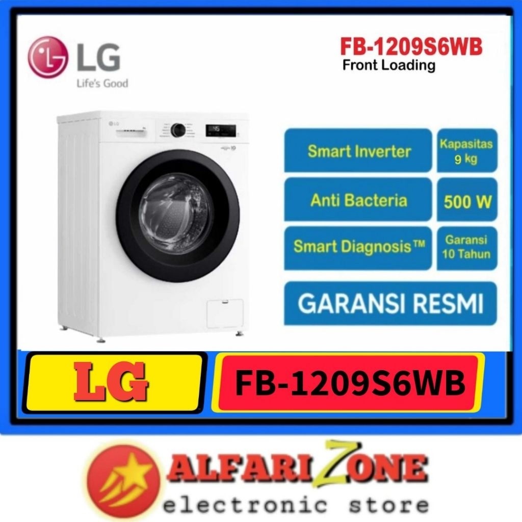 Mesin cuci LG Front Loading 9 kg FB1209S6WB Mesin cuci LG 9kg LG FB1209 Mesin cuci 9 kg Inverter