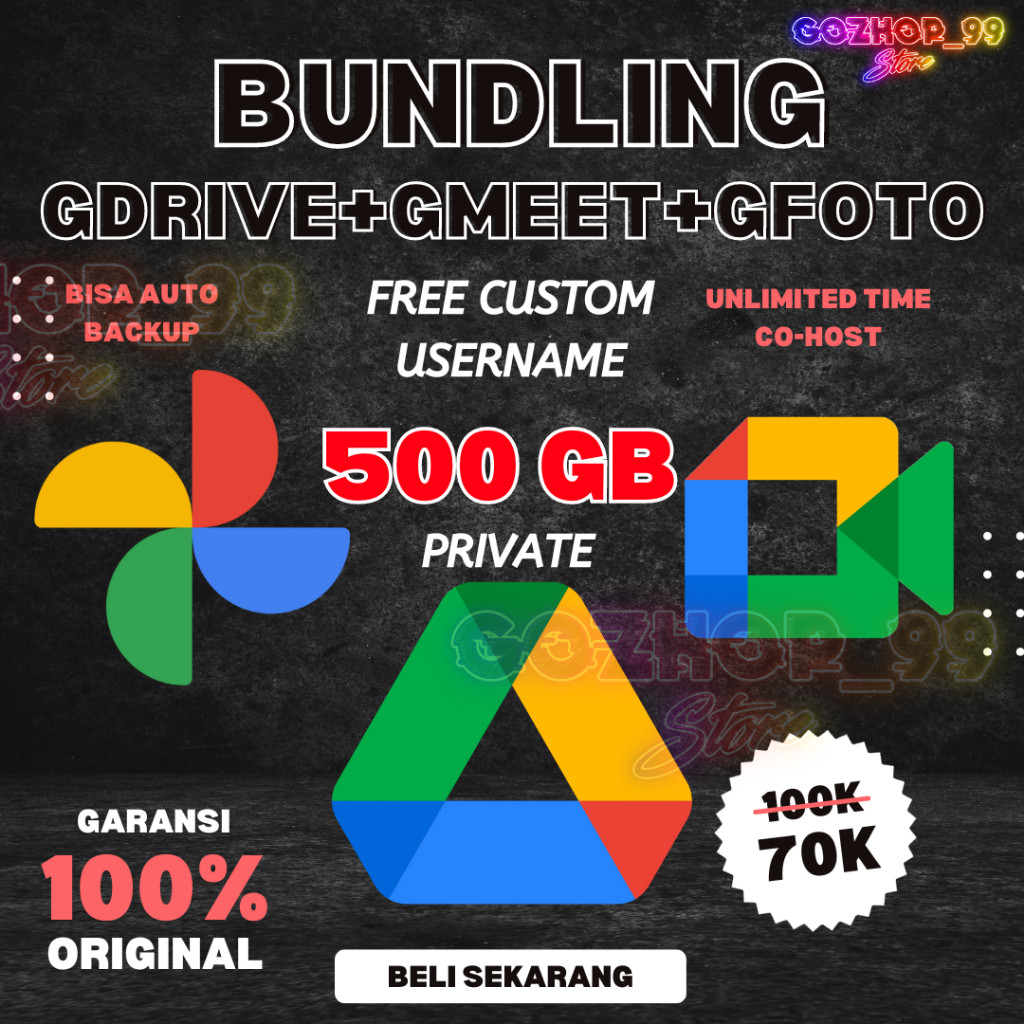 Google Drive Unlimited Max 500 GB PRIVATE Bonus Google Photos + Google Meet Unlimited Lifetime Berga