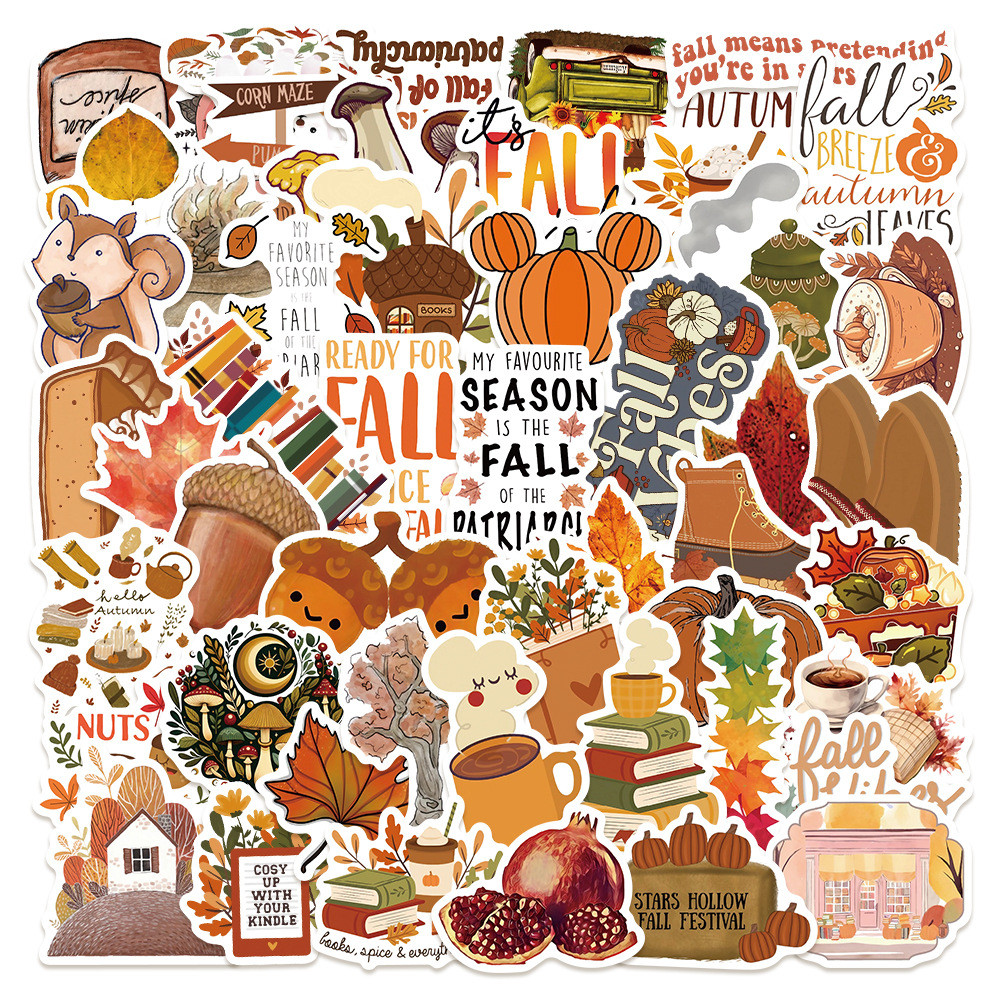 50PCS Fall Cartoon Stickers Notebook Computer Handbook Guitar Skateboard Decorative Stationary Stick