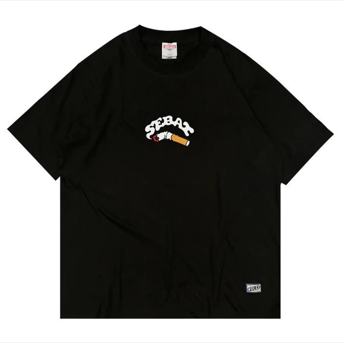(COD) WOLES Original Sebat Puntung T shirt Black - Kaos Hitam Cotton Combed 24s Unisex - Black, S