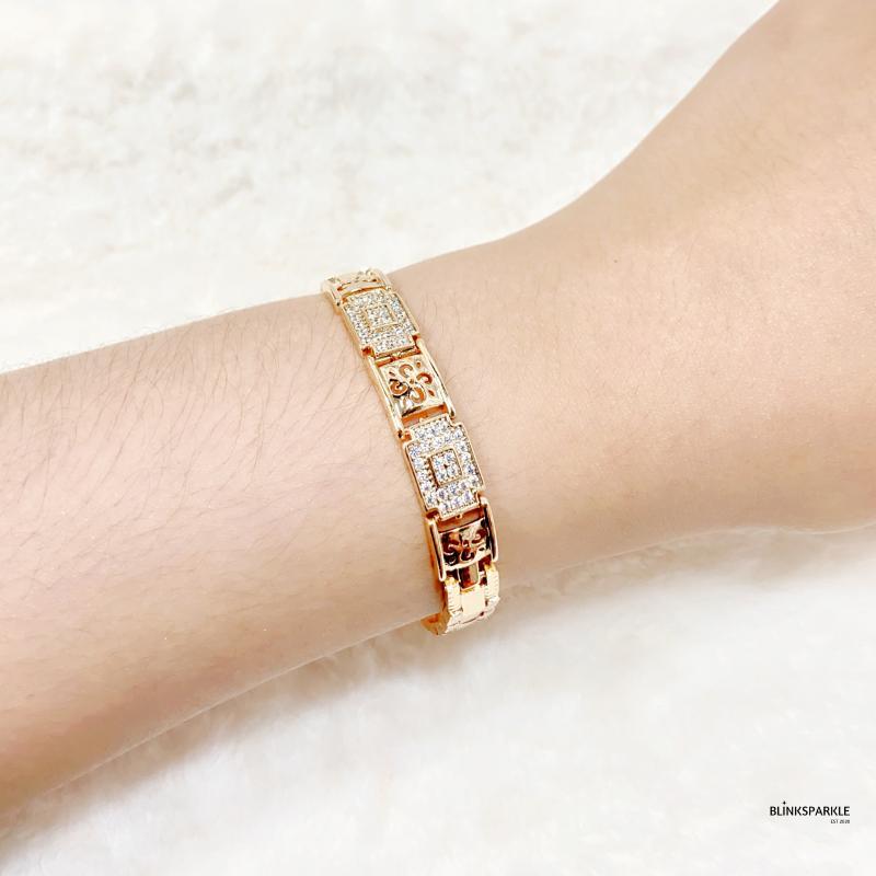 Gelang Rantai Xuping Model Full Mata 2 Kotak Tali Jam Lapis Emas - Perhiasan Wanita Kualitas Premium