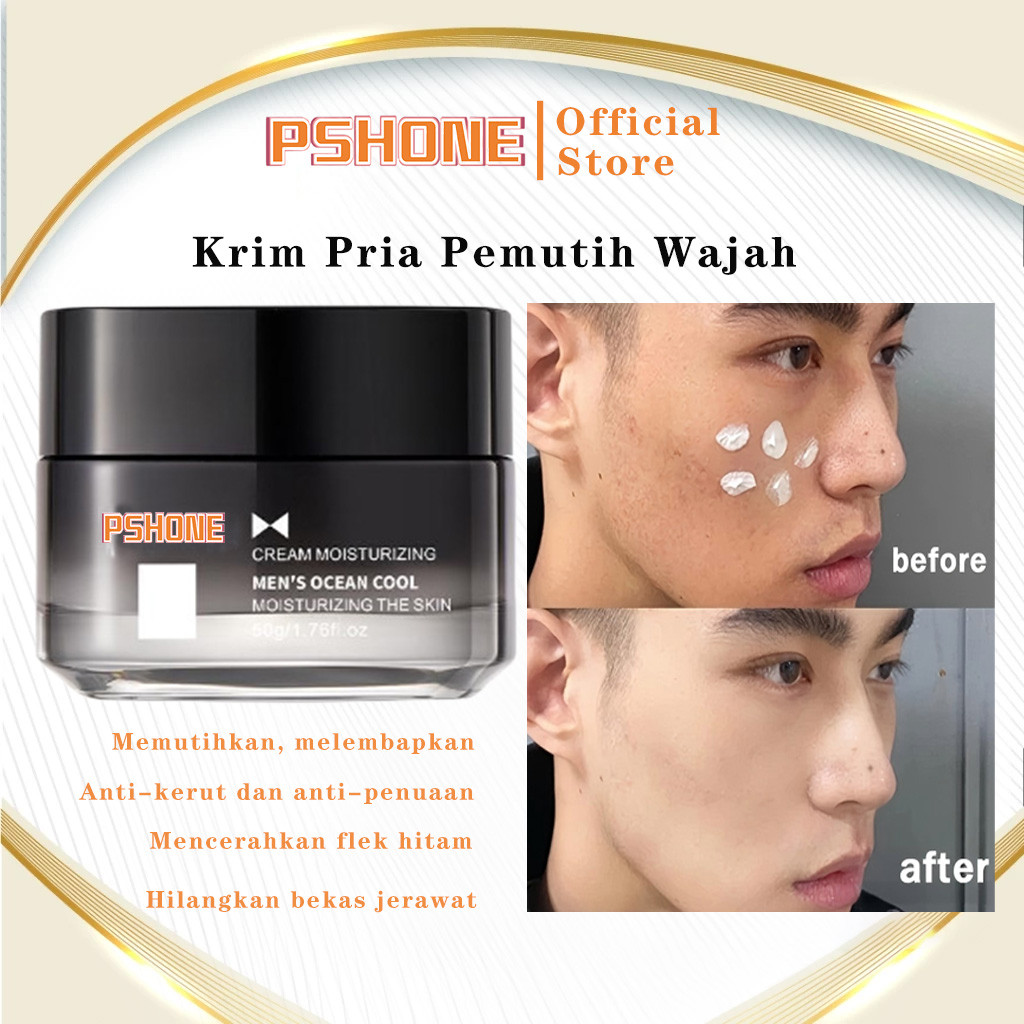 PSHONE Krim Pria Pemutih Wajah 50g Krim pelembab hidrasi pria Anti Kerut Pelembab Kulit Kering Krim 