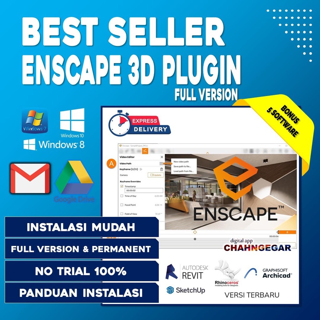 Enscape 3D 3.5.0 edisi 2023 Full + Aset Library Software plugin render Enscape 3D Lifetime
