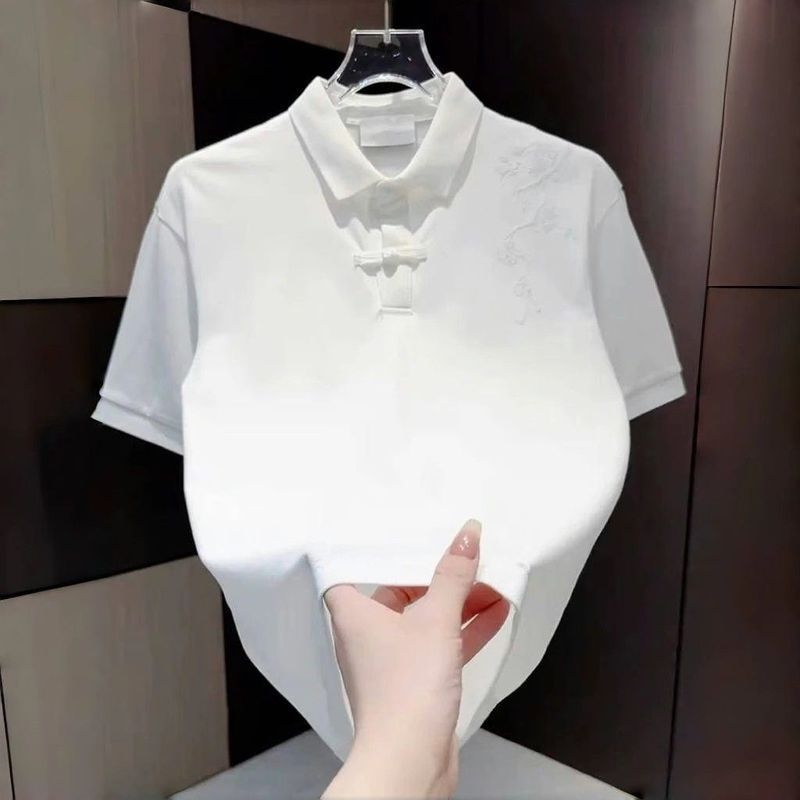 New Chinese-style embroidered floral POLO shirt for men