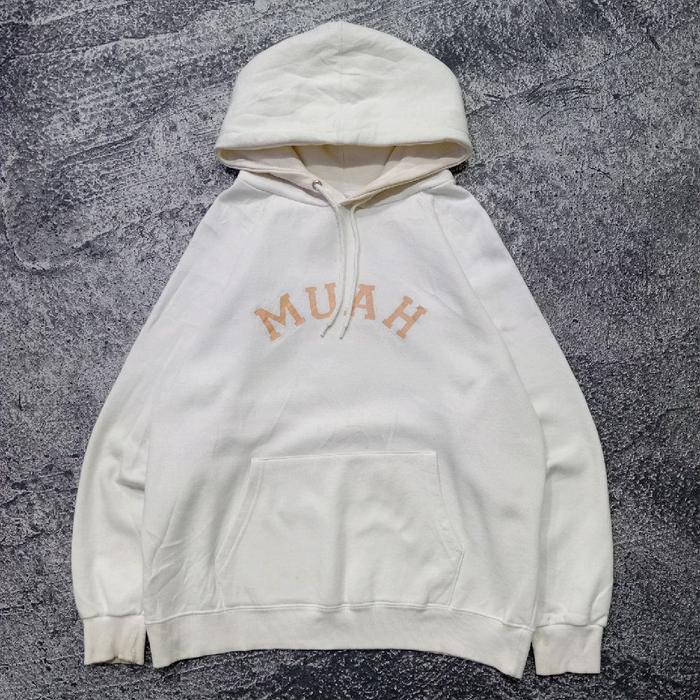 Jaket Hoodie MUAHMUAH putih tulang jaket casual murah size xl