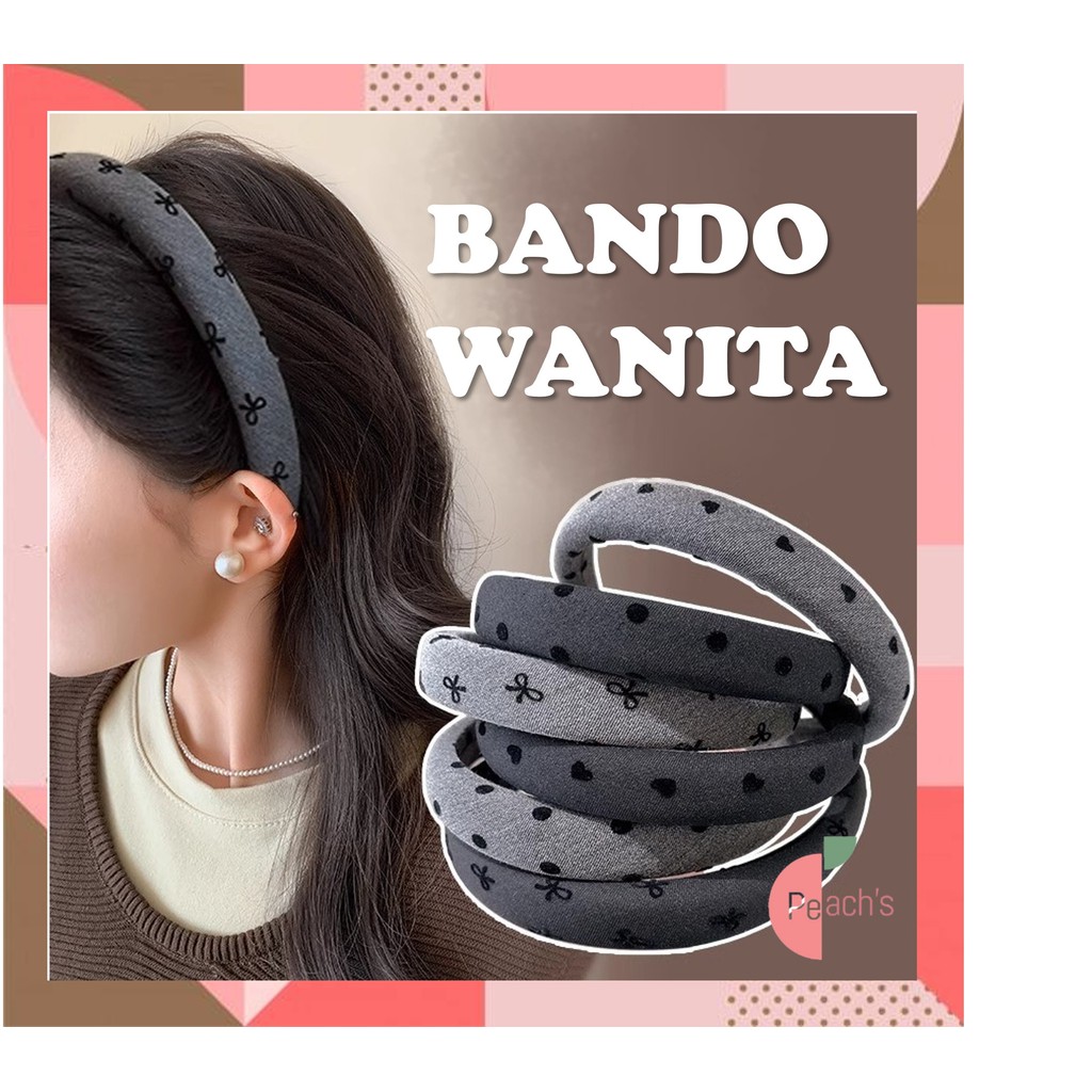 PEACHs -  F6709 Bando Wanita Motif Pita dan Hati Lucu / Bando Rambut Wanita Kekinian / Aksesoris Ram
