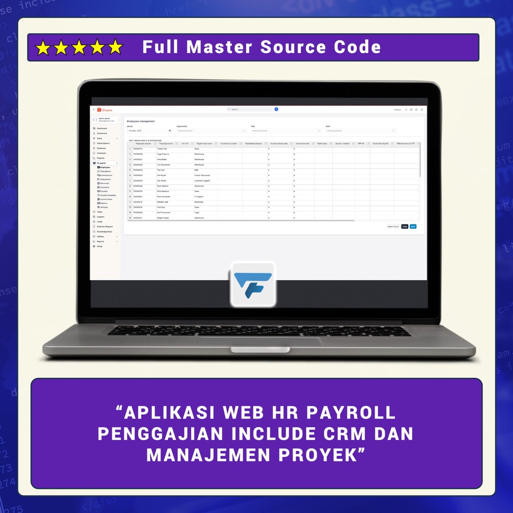 SOURCE CODE APLIKASI WEB PAYROLL PENGGAJIAN INCLUDE CRM DAN MANAJEMEN PROYEK D508