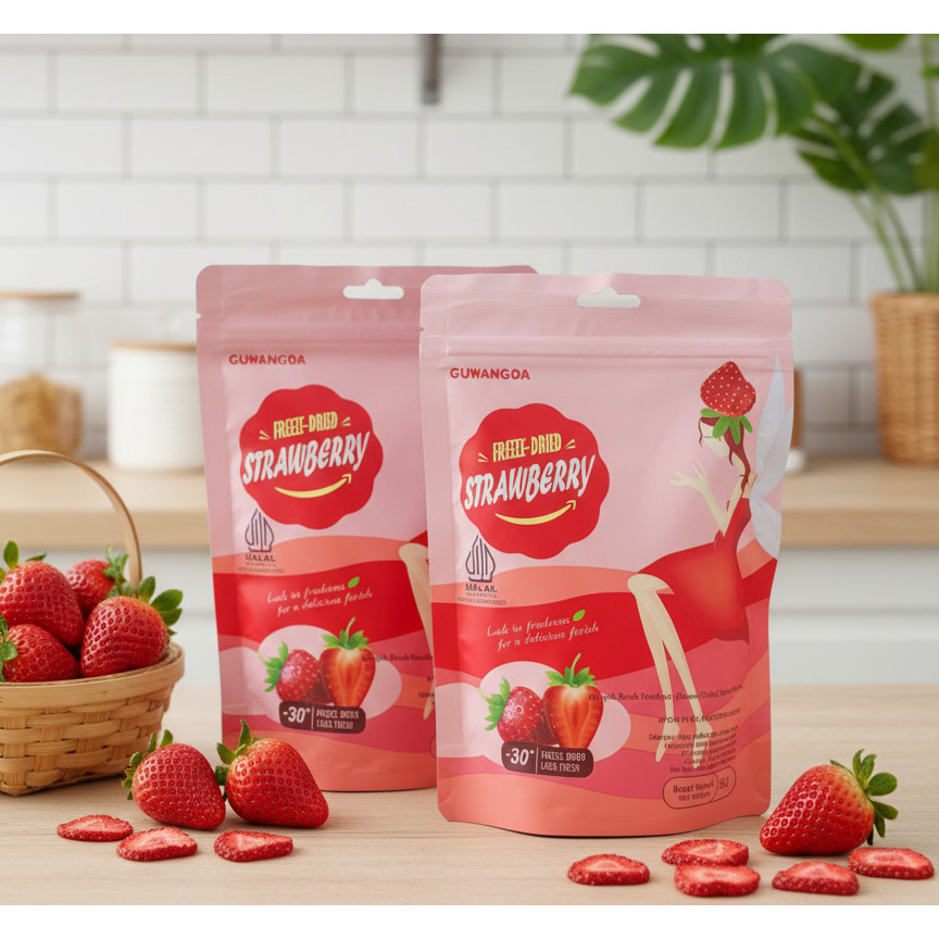 FREEZE DRIED STRAWBERRY BUAH KERING STRAWBERRY CRISPY SWEET KRIUKK IMPORT