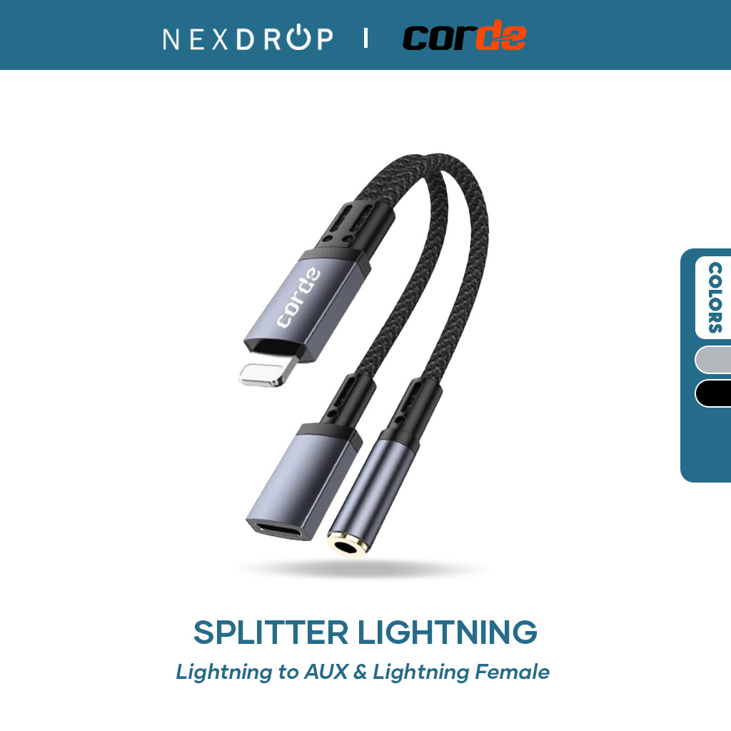 CORDE Lightning Audio & Charging Splitter AUX 3.5mm + Lightning Port Nylon Braided Tahan Lama CSA106