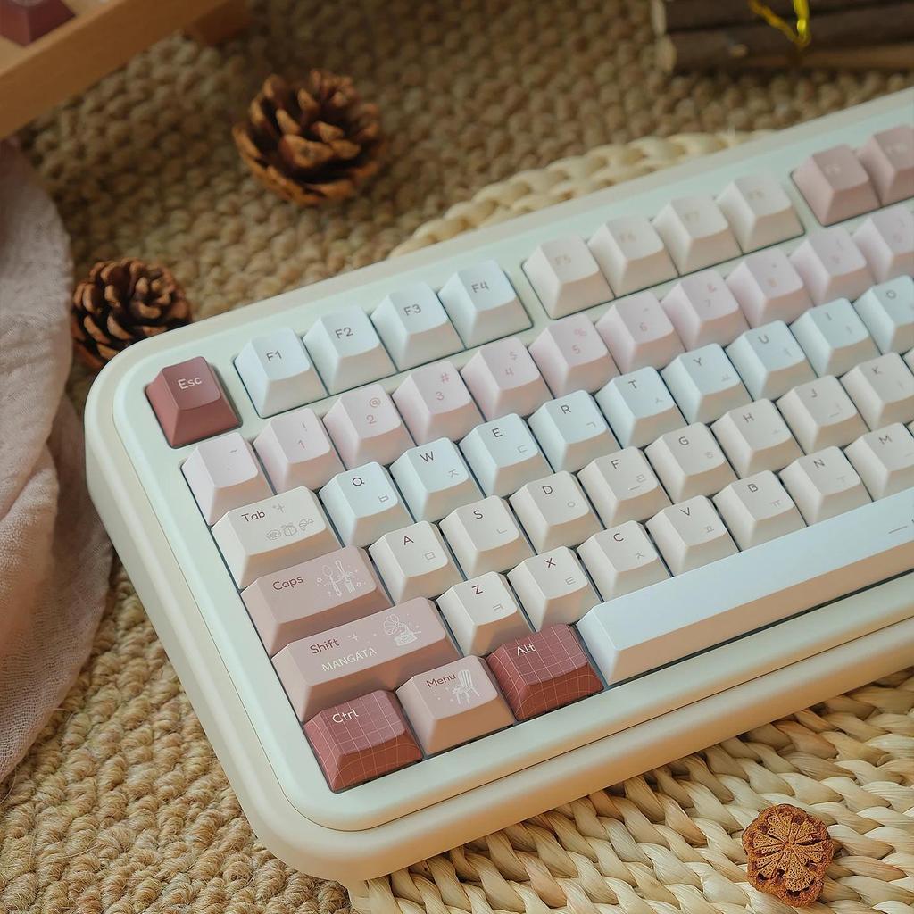 URE Pink Caramel Islex Keycaps Dye-sub Cherry Profile PBT Keycaps Set Hangul Keycaps For MX 61/68/87