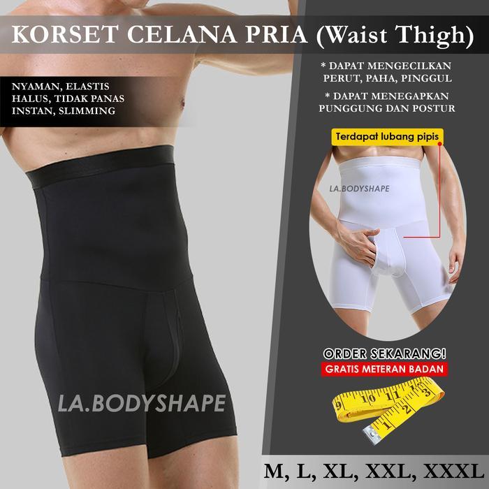 korset pelangsing perut dan paha pria / celana olahraga pria - Hitam, M