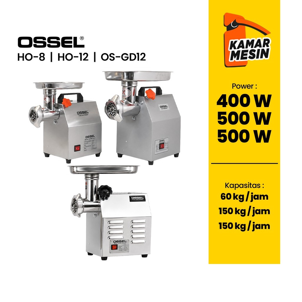 OSSEL Giling Daging Listrik Gilingan Daging Heavy Duty HO-12 OS-GD12 150kg/Jam OSSEL