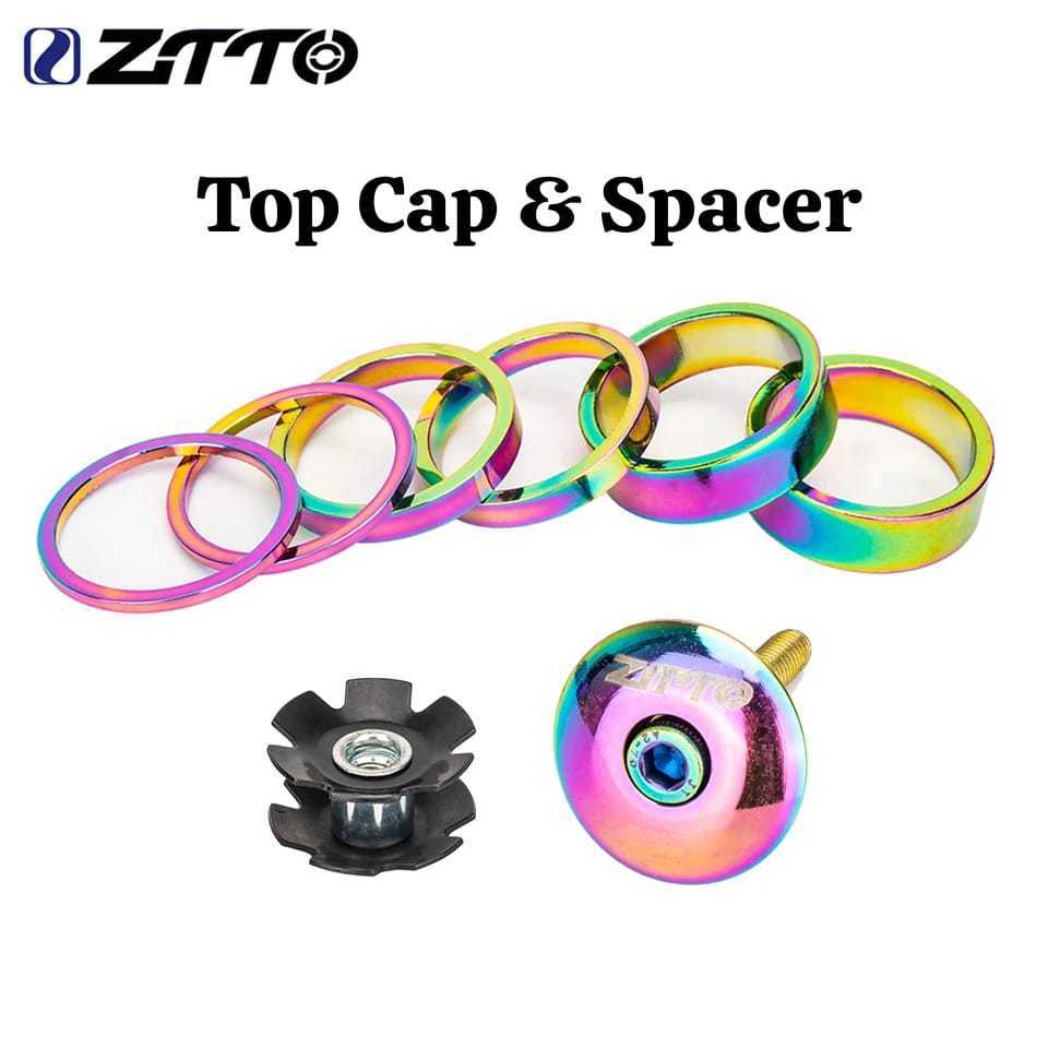 Foto Ztto Top Cap Spacer Tutup Cover Stem Headset size 1-1/8inch atau 28.6mm Rainbow Pelangi Alloy