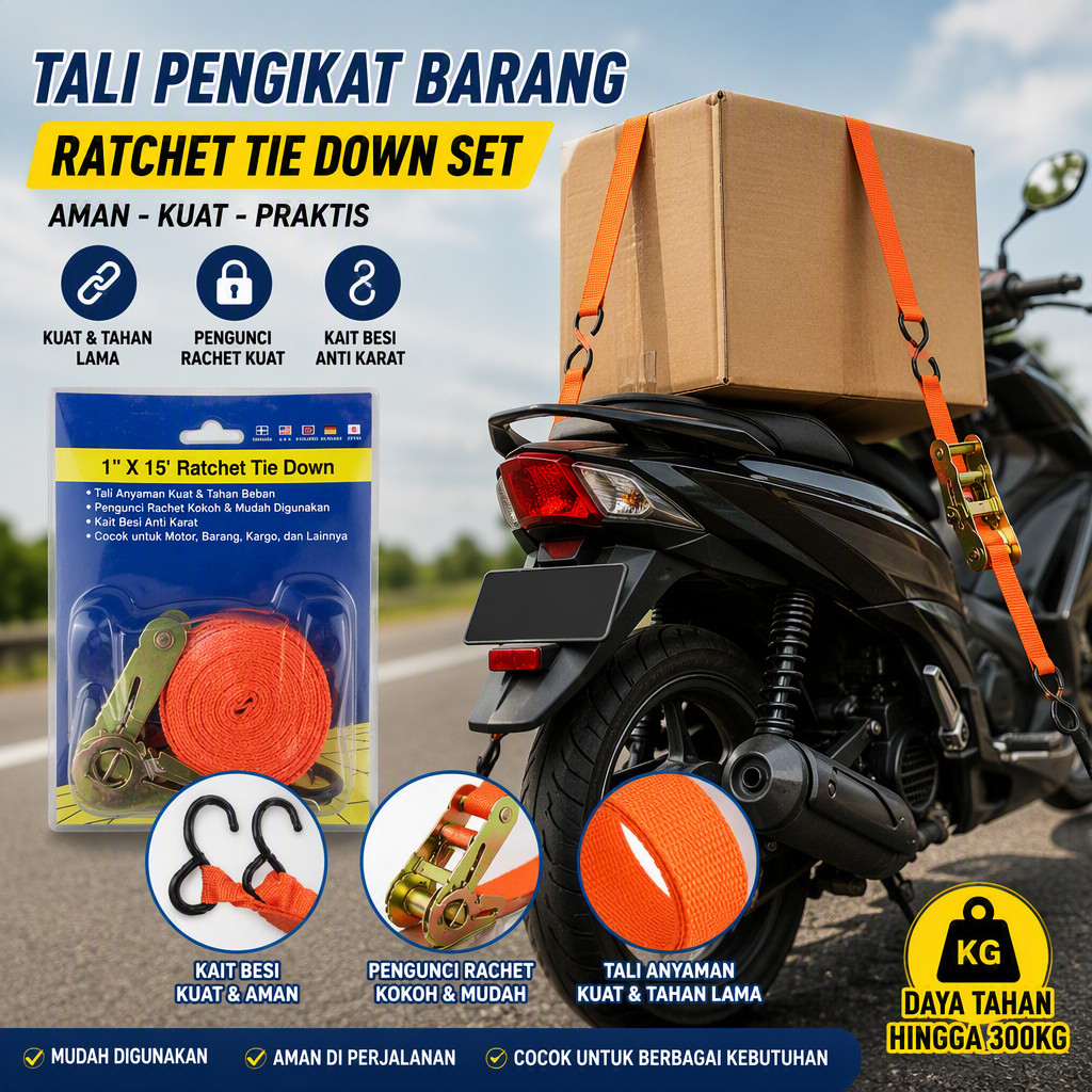 Tali pengikat barang di Motor Ratchet Tie Down Set gesper Tali Tiedowntopads Tali pengikat barang d