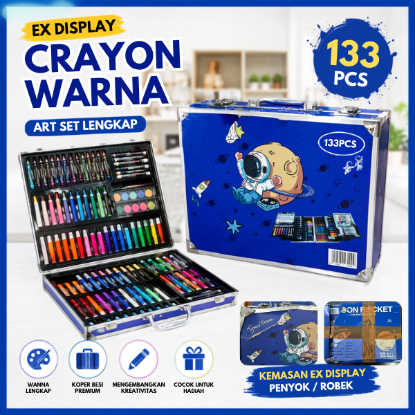 EX DISPLAY Crayon Warna Set 128PCS / 133PCS Koper Besi Pensil Menggambar Art Set Lengkap