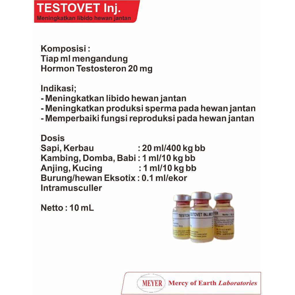 TESTOVET Inj . Meyer Untuk meningkatkan libido hewan jantan    BERKUALITAS