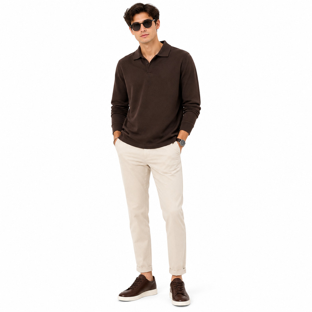 Kopamart -  Baverre by Hassenda Fergus Kaos Krah Polo Lengan Panjang Basic Polos Coklat VPH10430CKT