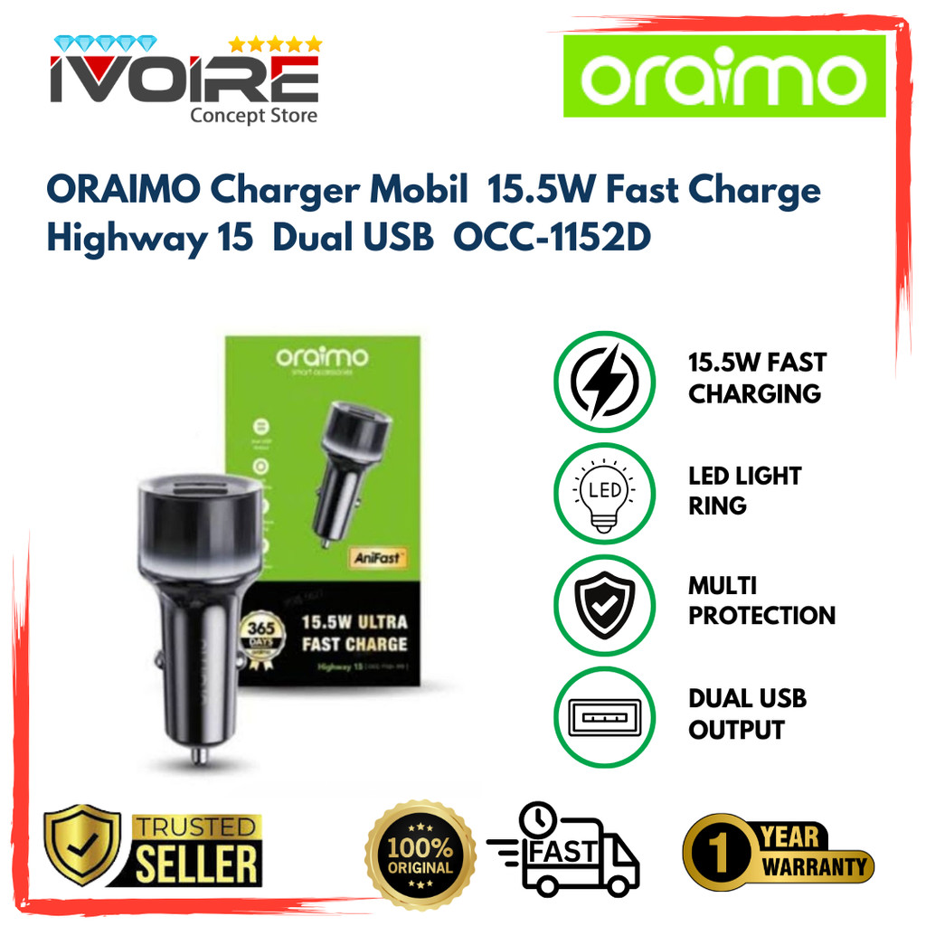Oraimo Car Charger Oraimo OCC-1152D Black Charger Mobil