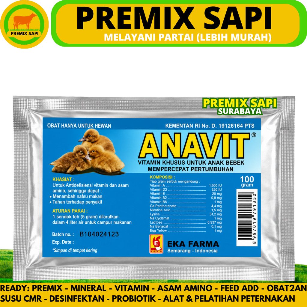 ANAVIT 100 GRAM EKA FARMA - Vitamin Anakan Bebek DOD Itik Tingkatkan Nafsu Makan & Pertumbuhan