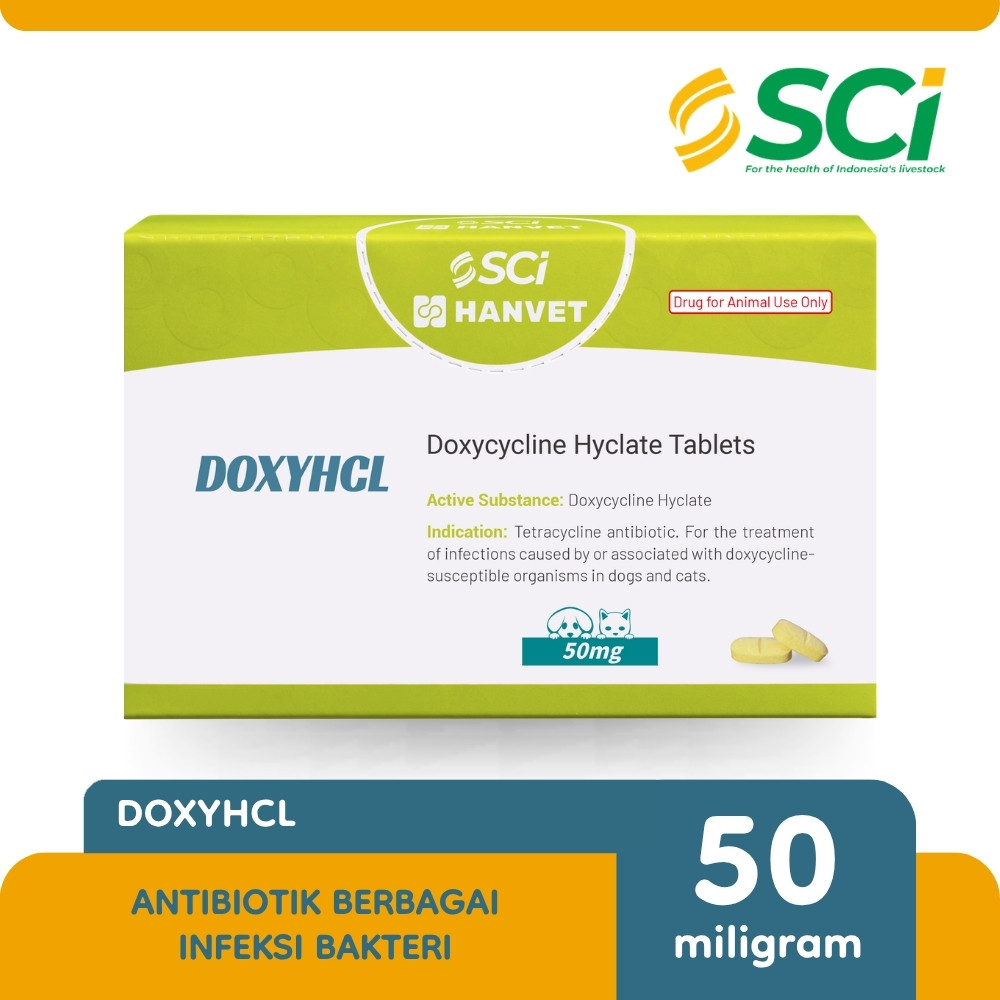 DOXYHCL Hanvet SCI Antibiotik Doxycycline Hyclate Obat Anjing Kucing Tablet 50mg