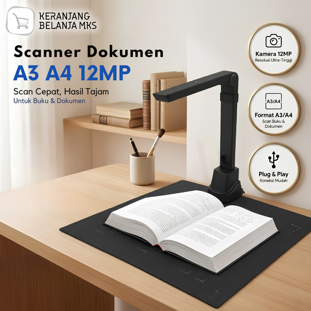 Scanner Dokumen Buku Overhead Portable Camera Scanner A3 A4 12MP