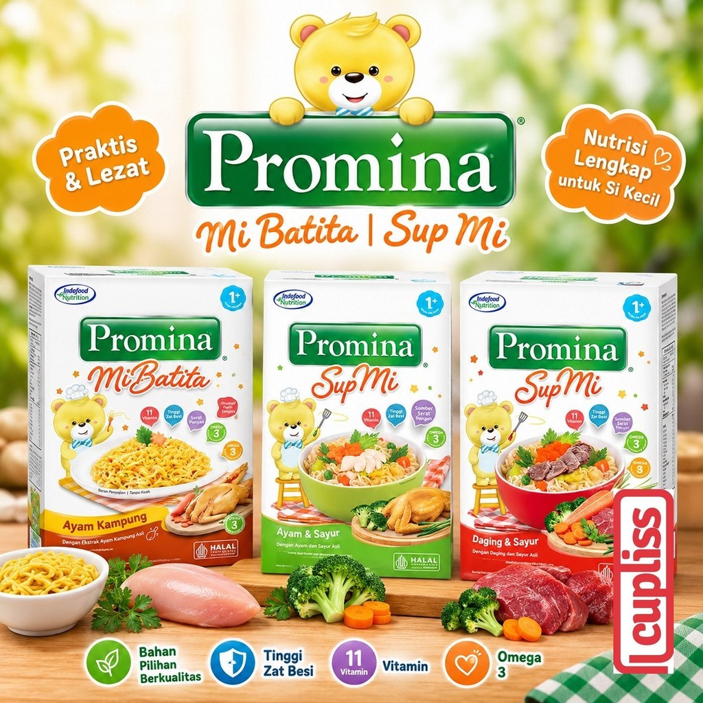 Promina Original Sup Mi Mie Batita Kering MPASI Anak Bayi 1 tahun Daging Sayur Ayam Kampung Cupliss 