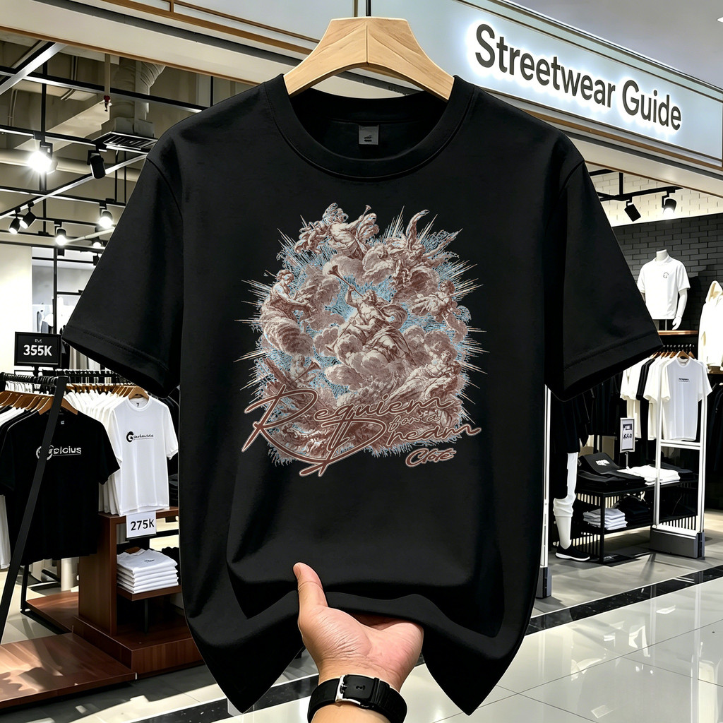 Kaos Oversize Distro Unisex Warna Cream Motif Vintage Renaissance Requiem for a Dream