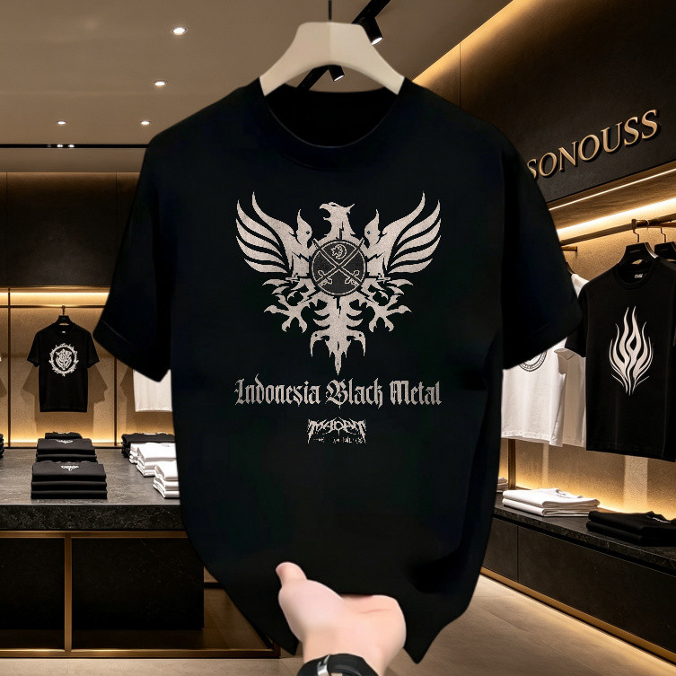 Kaos Band Indonesia Black Metal Motif Gothic Eagle Unisex, Kaos Distro Original Gaya American Style,