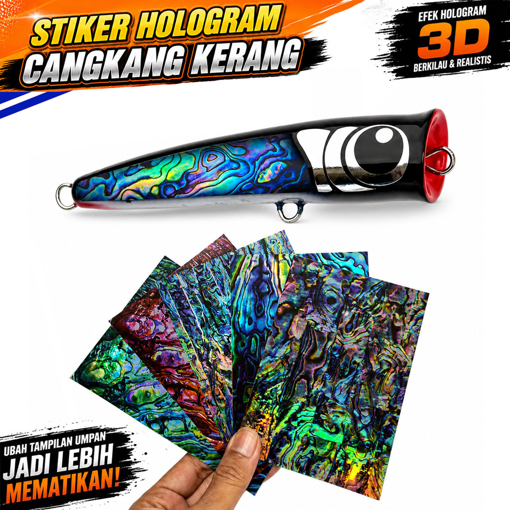 FISHER STORE Stiker Abalone Cangkang Kerang Hologram Bunglon Umpan Pancing Popper Stickbait