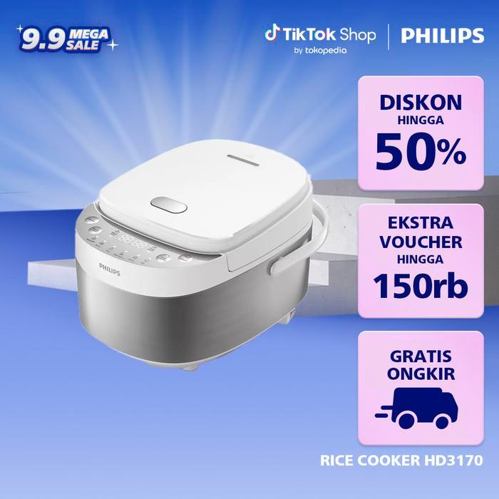Philips 0.85L Digital Mini Rice Cooker HD3170/33 - White, Inner Pot Anti Lengket, rice cooker philip