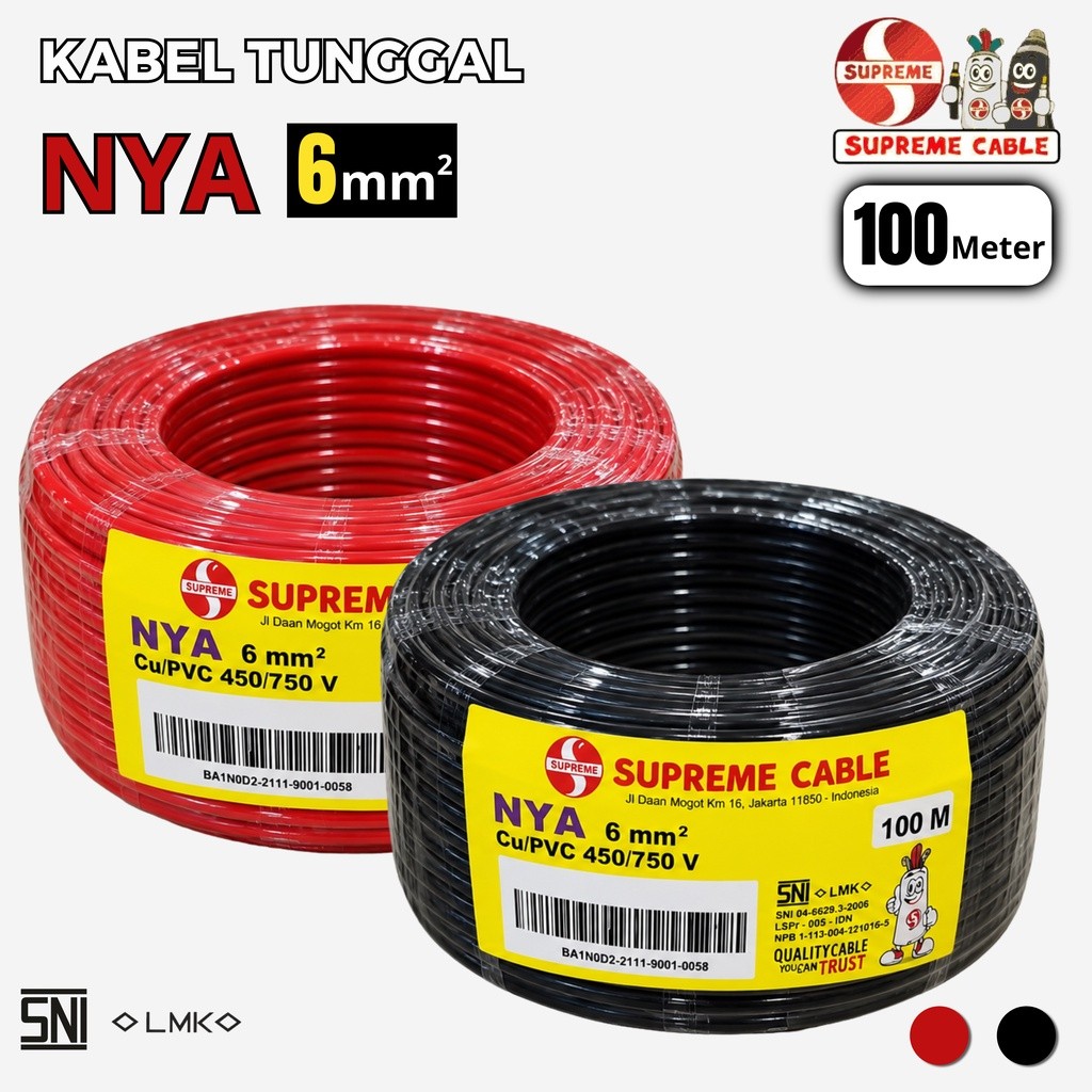 SUPREME NYA 6MM 100M - Kabel Tunggal NYA 6mm 100 Meter - Kabel Listrik SNI Original