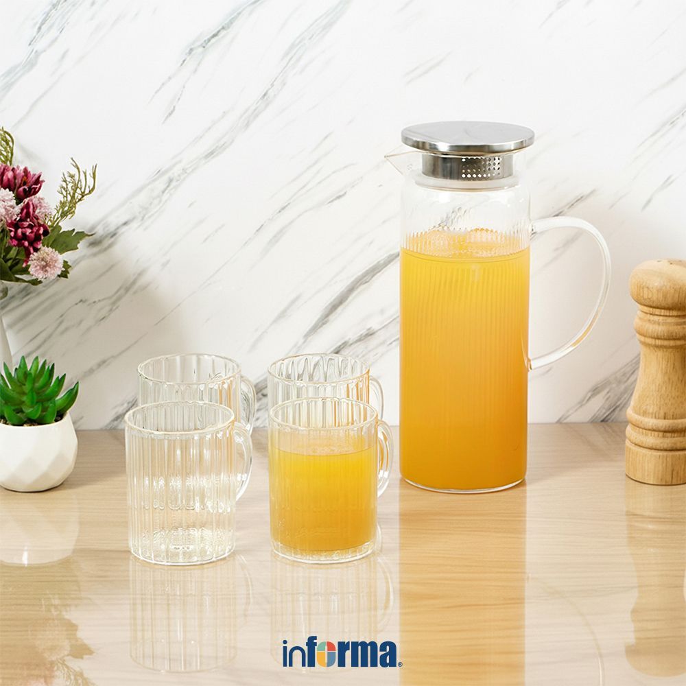 Informa Appetite Hannah Teko Minum & Gelas 1.2 Liter Set 5 pcs Transparan Water Jug Pitcher Air Cara