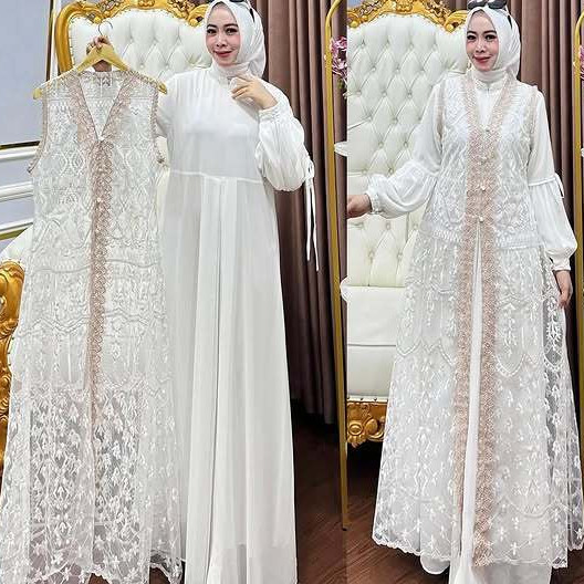 Naura Dres Wanita Kekinian Gamis Pesta Brukat Kondangan Inner + Outer Terbaru2024 Mewah Elegan Jumbo