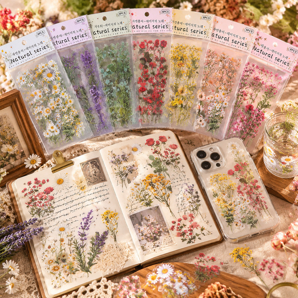 STIKER AESTHETIC - STIKER LUCU AESTHETIC - STIKER DIY MOTIF BUNGA ISI 6 LEMBAR