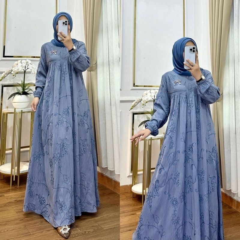 ES.COLD Nura CollectionOfficial - Katpol Zakira - Katun Polo Bordir - Baju Gamis Wanita Model Terbar