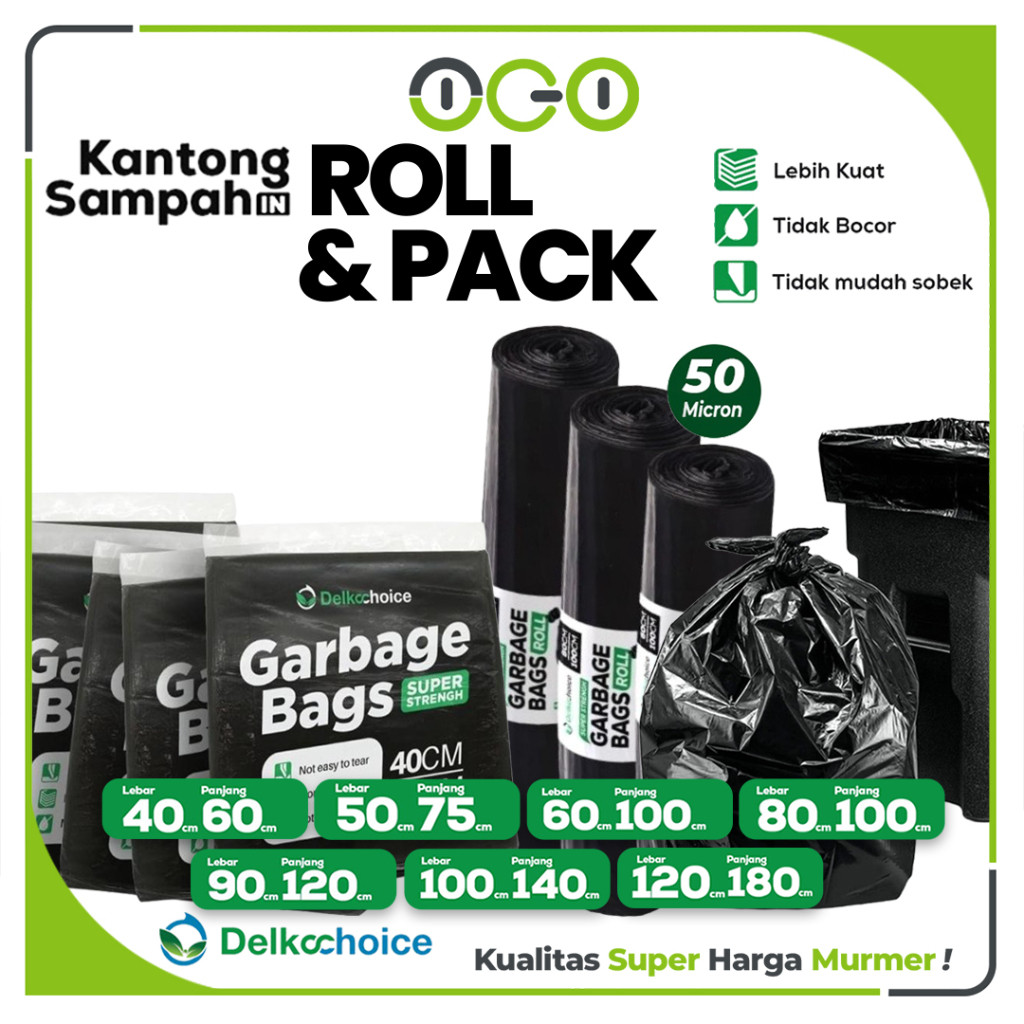 Plastik Sampah Hitam Pack / Roll Varian Ukuran Kantong Kresek / Trash Bag / Garbage Bags Delkochoice